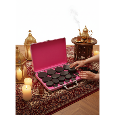 مجموعة أحجار التدليك الساخنة المحمولة المكونة من 20 قطعة من أحجار التدليك الساخنة التي يمكن التحكم في درجة حرارتها للاستخدام في المنتجعات الصحية المنزلية والتدفئة والاسترخاء